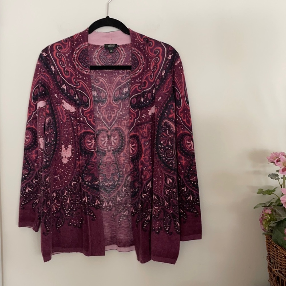 Talbots Lambswool Nylon Pattern Open Cardigan - image 2